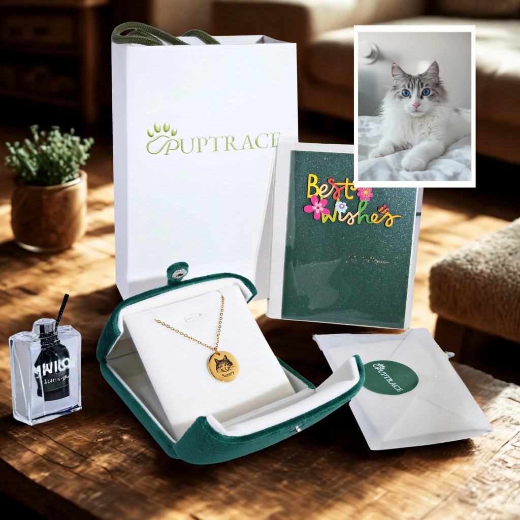 Cat face engraved necklace on model