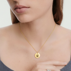 paw-print-personalize-necklace-round-disc-gold-on-model