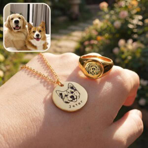 Personalized Pet Face Gift Set | Necklace & Ring Set (2pcs)